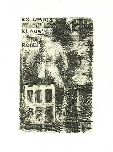 Exlibris by Virgilio Tramontin from Italy for Klaus Rödel - Woman Nude 