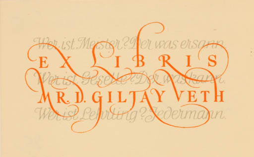 Exlibris by Alice Horodisch-Garman from Netherland for Mr. D. Giltay Veth - Text/Writing 