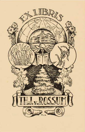 Exlibris by Dick van Luijn from Netherland for Th. J. v. Rossum - Flora Globe Scenery/Landscape 