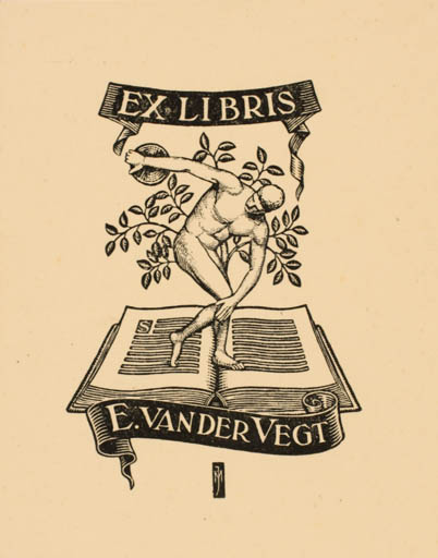 Exlibris by E. van der Maas from Netherland for E. van der Vegt - Classical antiquity Book Sport/game 