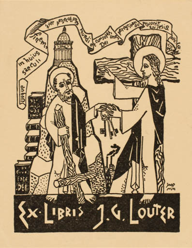 Exlibris by Joop Min from Netherland for J. G. Louter - Book Religion 