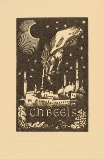 Exlibris by K. Nachenius from Netherland for C. H. Beels - City Oriental Pegasus 