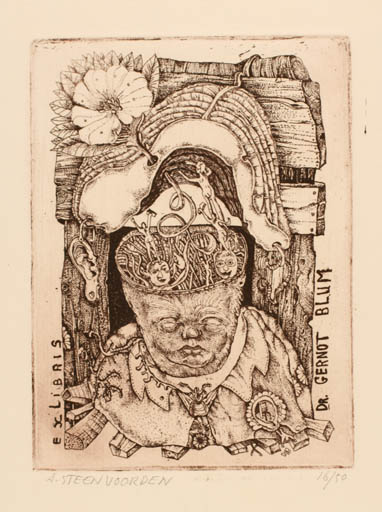 Exlibris by Ab. Steenvoorden from Netherland for Dr. Gernot Blum - Medicine Surrealism 