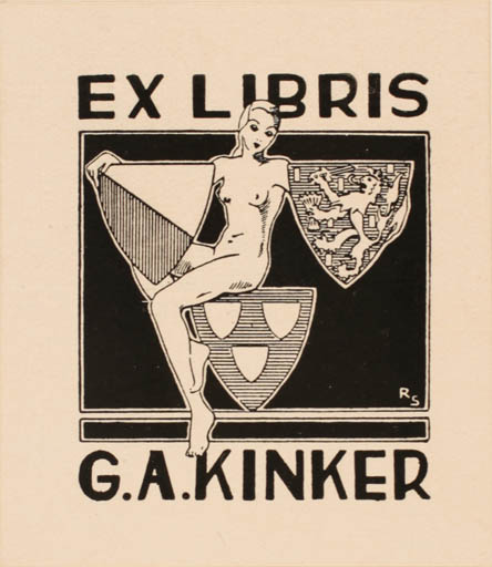 Exlibris by Rie Stoffers from Netherland for G. A. Kinker - Heraldry Woman Nude 