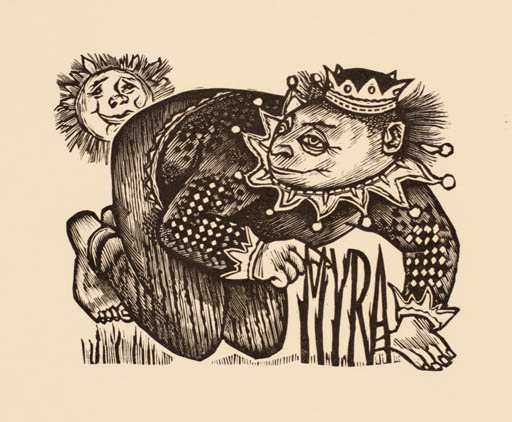 Exlibris by Lou Strik from Netherland for Myra ? - Fairytale/fable Man Sun 