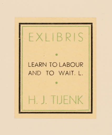 Exlibris by H. J. Tijenk from Netherland for H. J. Tijenk - Text/Writing 