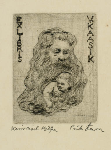 Exlibris by Pridu Aavik from Estonia for V. Kaasik - Child Man Portrait 