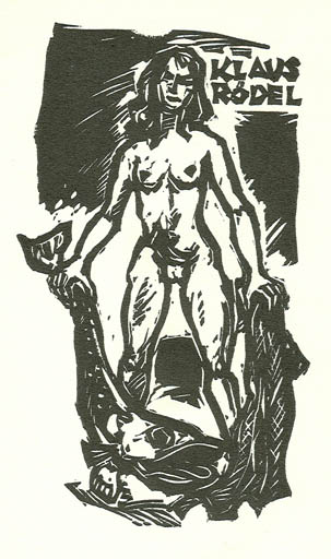 Exlibris by Rudolf Koch from Germany for Klaus Rödel - Fish Woman Nude 