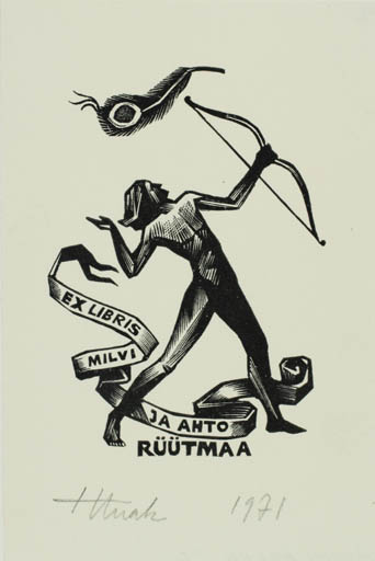 Exlibris by Henno Arrak from Estonia for Milvi ja Anto Rüütmaa - Man Weapon 