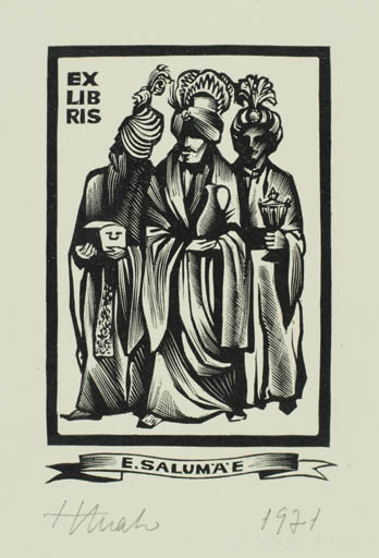 Exlibris by Henno Arrak from Estonia for E. Salumäe - Group Religion 