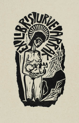 Exlibris by Jüri Arrak from Estonia for Urve Arrak - Madonna Religion 