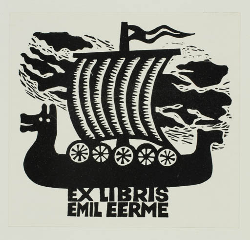 Exlibris by Jüri Arrak from Estonia for Emil Eerme - Maritime Ship/Boat 