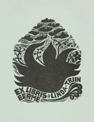 Exlibris by Jüri Arrak from Estonia for Linda-Triin Eerme - Flora Bird 