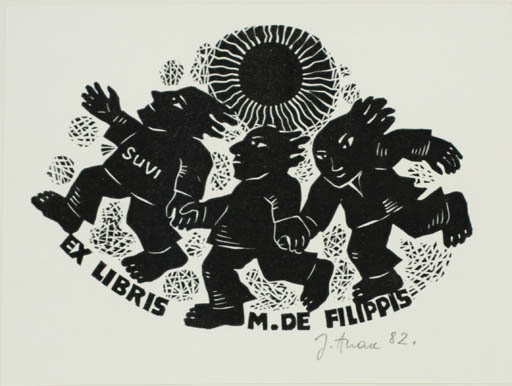 Exlibris by Jüri Arrak from Estonia for Mario de Filippis - Child Sun 