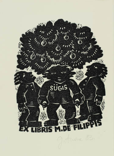 Exlibris by Jüri Arrak from Estonia for Mario de Filippis - Flora Fruit Man Tree 