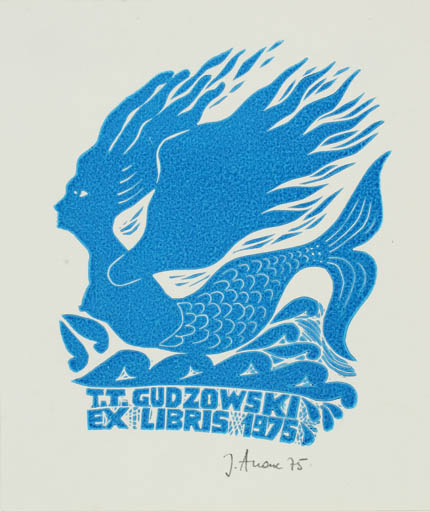 Exlibris by Jüri Arrak from Estonia for Tadeusz T. Gudzowski - Fable Animal Mermaid 