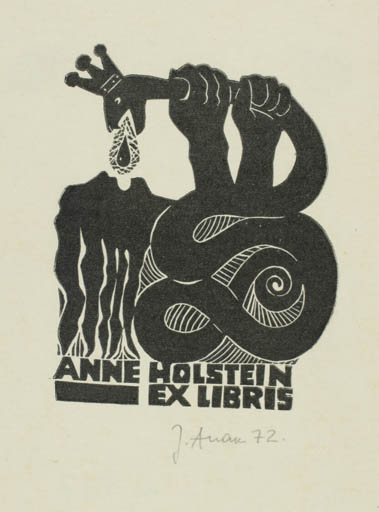 Exlibris by Jüri Arrak from Estonia for Anne Holstein - Fauna Woman 