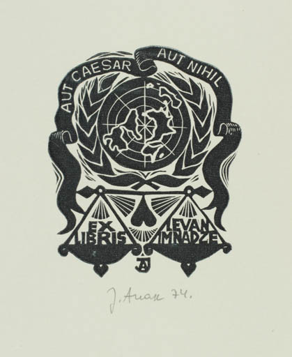 Exlibris by Jüri Arrak from Estonia for Levan Imradze - Globe Law 