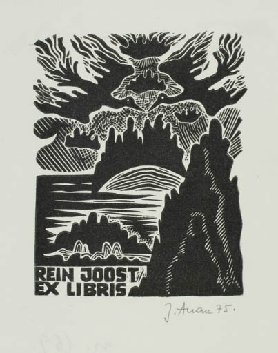 Exlibris by Jüri Arrak from Estonia for Rein Joost - Bird Scenery/Landscape 