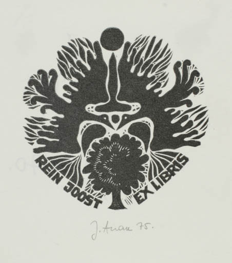 Exlibris by Jüri Arrak from Estonia for Rein Joost - Flora Bird Tree 