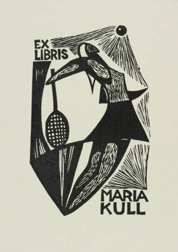 Exlibris by Jüri Arrak from Estonia for Maria Kull - Woman Sport/game 