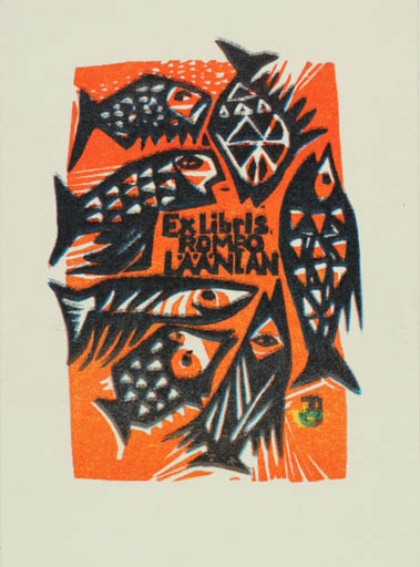 Exlibris by Jüri Arrak from Estonia for Romeo Läänlan - Fish 