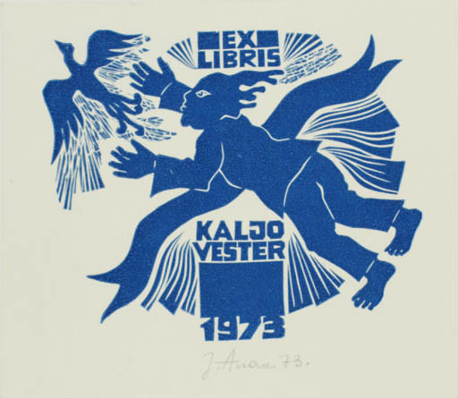 Exlibris by Jüri Arrak from Estonia for Kaljo Vester - Bird Man 