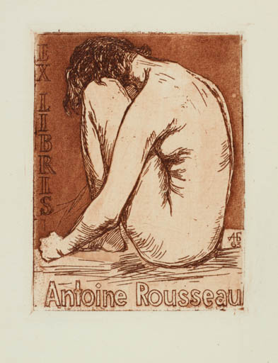 Exlibris by Alexander Butosov from Estonia for Antoine Rousseau - Woman Nude 