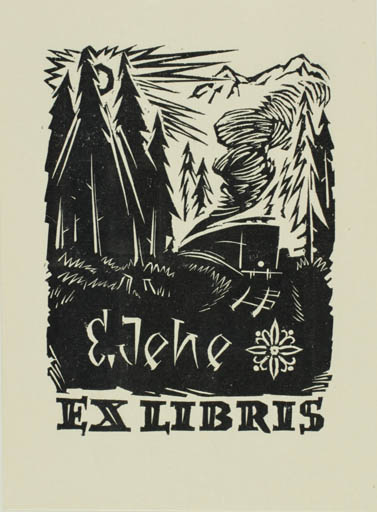 Exlibris by Herald Eelma from Estonia for E. Jehe - Scenery/Landscape Forest Train 