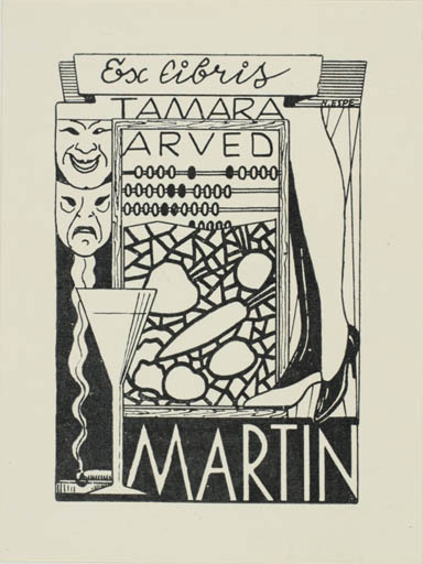 Exlibris by Nigul Espe from Estonia for Tamara + Arved Martin - Fruit Theater/Cirkus Wine 