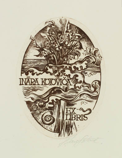 Exlibris by Anita Jansone-Zipnite from Estonia for Inara Kotovica - Flower Flora Maritime 