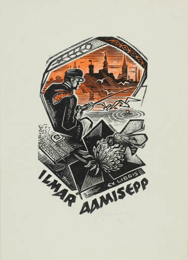 Exlibris by Johannes Juhansoo from Estonia for Ilmar Aamisepp - City Fauna Hobby Man 