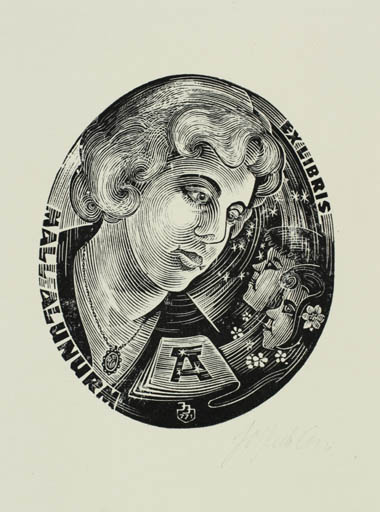 Exlibris by Johannes Juhansoo from Estonia for Mall Alunurm - Child Woman Portrait 