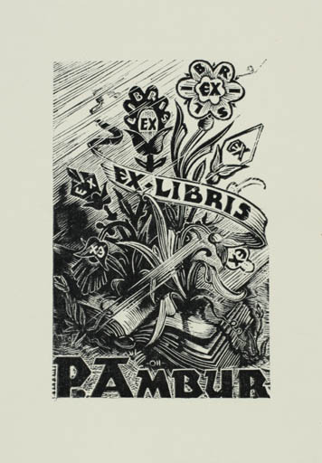 Exlibris by Johannes Juhansoo from Estonia for Paul Ambur - Flower Book Flora 