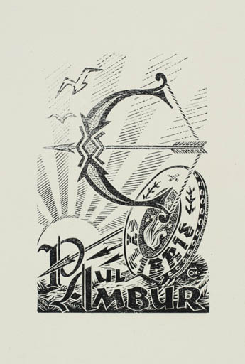 Exlibris by Johannes Juhansoo from Estonia for Paul Ambur - Sun Weapon 