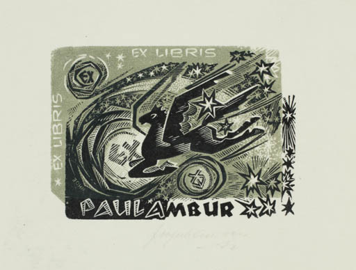 Exlibris by Johannes Juhansoo from Estonia for Paul Ambur - Cosmos Mythology Pegasus 