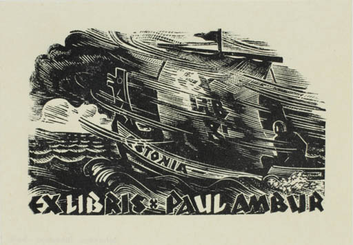 Exlibris by Johannes Juhansoo from Estonia for Paul Ambur - Maritime Ship/Boat 