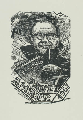 Exlibris by Johannes Juhansoo from Estonia for Paul Ambur - Book Man Portrait 