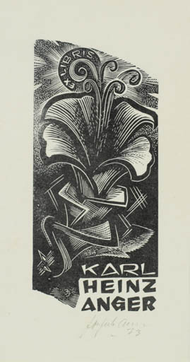 Exlibris by Johannes Juhansoo from Estonia for Karl Heinz Anger - Flower Flora 