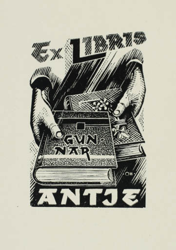 Exlibris by Johannes Juhansoo from Estonia for Gunner Antje - Book Hand(s) 