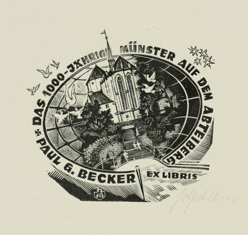 Exlibris by Johannes Juhansoo from Estonia for Paul G. Becker - Church 