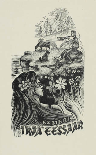 Exlibris by Johannes Juhansoo from Estonia for Irja Eessaar - Fauna Scenery/Landscape Couple 