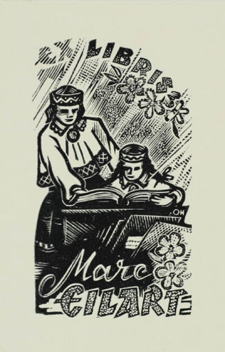 Exlibris by Johannes Juhansoo from Estonia for Mare Eilart - Child Book Woman 