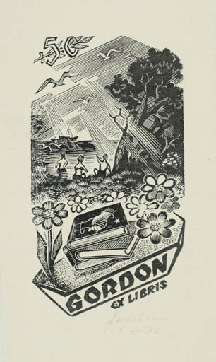 Exlibris by Johannes Juhansoo from Estonia for ? Gordon - Book Scenery/Landscape Maritime 