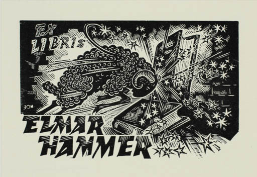 Exlibris by Johannes Juhansoo from Estonia for Elmar Hammer - Book Drama Fauna 