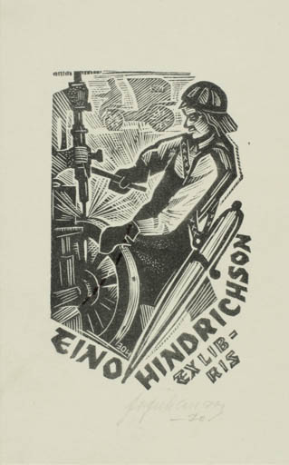 Exlibris by Johannes Juhansoo from Estonia for Eino Hindrichson - Working Man Technology 