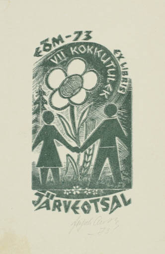 Exlibris by Johannes Juhansoo from Estonia for ? Järveotaal - Flower Flora Couple 