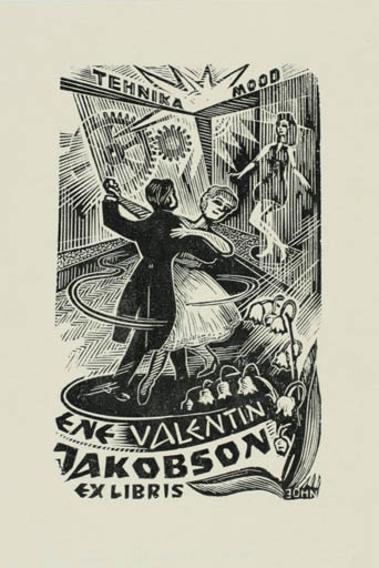 Exlibris by Johannes Juhansoo from Estonia for Ene + Valentin Jakobson - Dancing Music Couple 