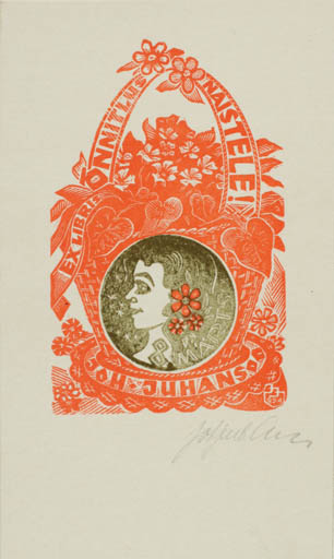 Exlibris by Johannes Juhansoo from Estonia for Johannes Juhansoo - Flora Woman Portrait 