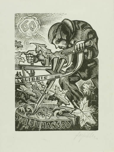 Exlibris by Johannes Juhansoo from Estonia for Johannes Juhansoo - Working Man Sun 